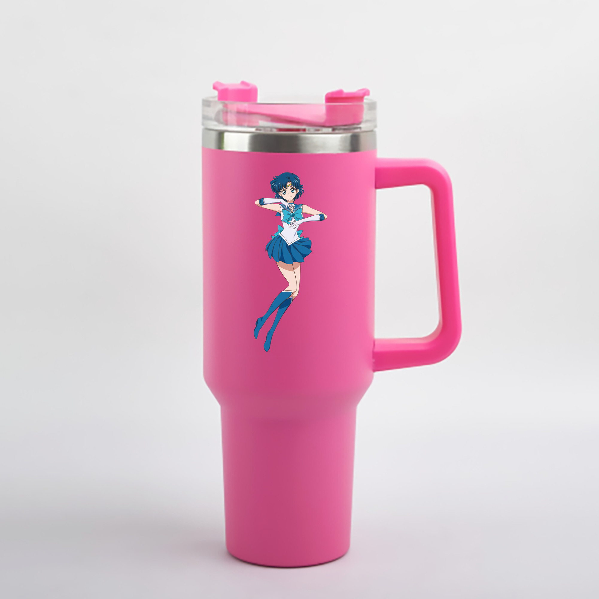 （画像用） 美少女戦士セーラームーン 水野 亜美 みずの あみ Sailor Moon Mizuno Ami 1200mL車用タンブラー - クリスタルステッカー（プラスチックストロー付き）
